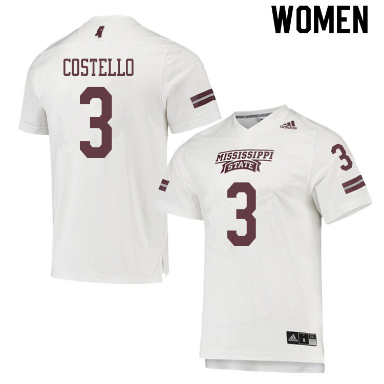 Women #3 K.J. Costello Mississippi State Bulldogs College Football Jerseys Sale-White - Click Image to Close